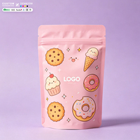 Sacs d'emballage alimentaire en plastique personnalisés en rose, style vertical. Convient aux biscuits, bonbons, pâtisseries et produits haut de gamme