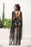 Bohème Crochet tricoté femmes plage couvertures Vintage gland licou cou longue Maxi robe dos nu Vestidos 2026