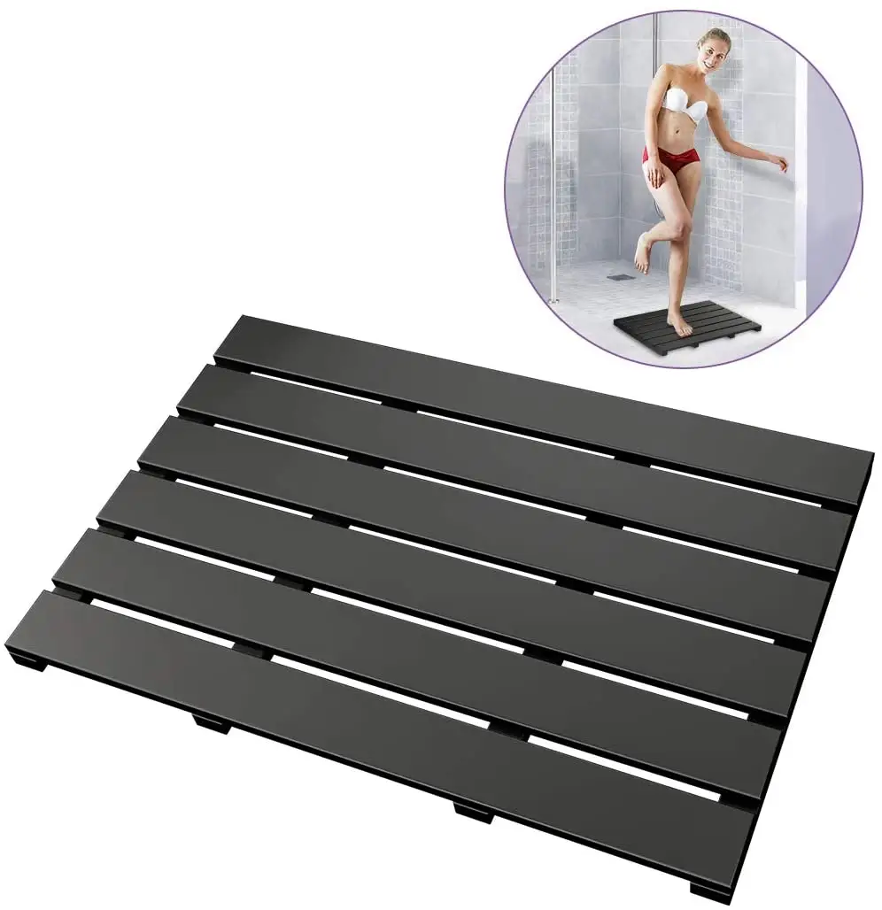 Op Maat Gemaakte Zwarte Bamboe Houten Antislip Bad Douche Vloer Mat Voor Douche Bad Antislip Mat