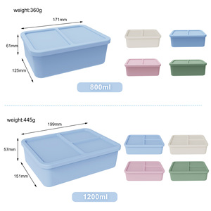 Bento <b>Box</b> Food <b>Storage</b> Container 501-800ML Airtight Rectangular Eco-Friendly Kitchen Lunch <b>Box</b> Solid Color Set - Product Image 2