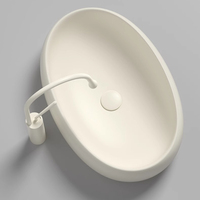 Vasque ovale en céramique de qualité hôtelière, effet granit blanc laiteux, pour salle de bain de luxe, hôtel, villa