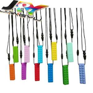 สร้อยคอรูปอิฐซิลิโคนสำหรับฝึกประสาทสัมผัสไม้สำหรับเด็กออทิสติก ADHD ใช้ปากมอเตอร์เด็กชายและเด็กหญิง - Product Image 1