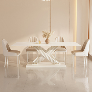 Tavolo da Pranzo di Lusso Moderno, Piano in Pietra Sinterizzata Bianco Puro con Base Intrecciata Unica per Arredamento di Ville di Alta Gamma. - Product Image 3