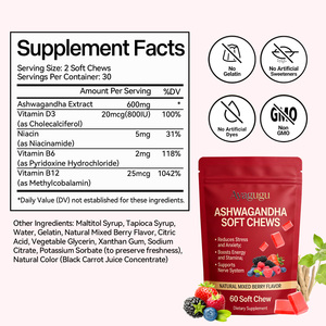 Gomitas Masticables de Ashwagandha de Marca Privada con Sabor Natural a Bayas, Sin Gluten, Sin OMG, para el Alivio del Estrés y Mejora del Estado de Ánimo - Product Image 2