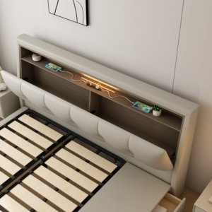 <span class=keywords><strong>2025</strong></span> Sang Trọng Hiện Đại Thiết Kế Đơn Giản Nữ Hoàng Giường Với Ánh Sáng Thông Minh Gỗ Rắn Và Da Lưu Trữ Cho Khách Sạn Bộ Phòng Ngủ - Product Image 5