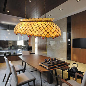 Lampe suspendue Tiffany de style américain de 40 pouces pour table de billard, en verre soufflé à la main avec soudure en étain, 4 lumières LED, forme ovale, lampe centrale vitrifiée, différentes tailles - Product Image 5