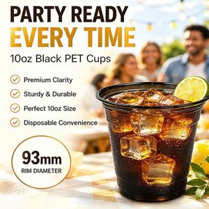 Gobelet à café transparent noir en PET de 10 oz, gobelet pour réunion de famille, fête à la plage, gobelet jetable pour thé au lait, possibilité de personnalisation - Product Image 2