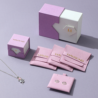 Boîte de présentation octogonale en velours bicolore violet lavande et or avec anneau lumineux LED A1, ensemble d'emballage cadeau personnalisé pour bijoux
