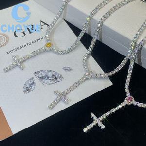 Fashion 925 Sterling <b>Silver</b> 3MM Color Oval Shape Moissanite Tennis Chain Cross Pendant <b>Necklace</b> Hip Hop <b>for</b> <b>Men</b> Women with GRA - Product Image 4
