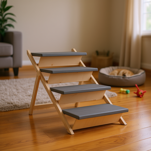 Escaleras para Perros de Madera de Abeto Sólido, 41.3"x18.5", Gris, Duraderas, para Uso en Interiores, Diseño Minimalista - Product Image 2