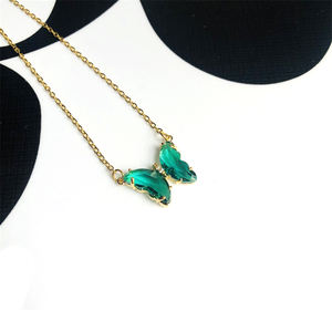 Collares de mariposa de acero inoxidable para mujer con piedras de cristal azul 11 colores Cadenas chapadas en rodio Forma de labio para aniversarios - Product Image 2