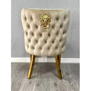 European Luxury <strong>Velvet</strong> <strong>Dining</strong> <strong>Chairs</strong> with Lion Knocker, Modern Button Tufted Design, Stainless Steel Legs <strong>Set</strong> <strong>of</strong> <strong>6</strong> - Product Image 3