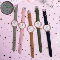 Jam Tangan Luminous Fashion Sederhana Retro untuk Wanita Jam Tangan Kecil Bulat Permukaan Kulit Berlapis Frost untuk Wanita