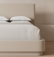 Lit plateforme rembourré FERLY, tissu doux et respirant, confortable, ensemble de chambre à coucher contemporain