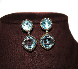 24.50CT Natural <b>Blue</b> <b>Topaz</b> and Diamond 925 Solid Sterling Silver Stud <b>Earring</b> for Woman Wholesaler - Product Image 4