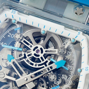 Reloj de pulsera para hombre con correa de caucho blanca, cristal y tourbillon, reloj mecánico esqueleto con forma de tonneau - Product Image 3