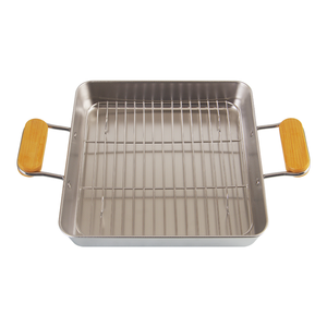 Factory Wholesale Custom Cookware Baking Pan <strong>With</strong> Double Wooden <strong>Handles</strong> Stainless Steel 304 Non-stick Square <strong>Deep</strong> <strong>Tray</strong> <strong>With</strong> Rack - Product Image 2