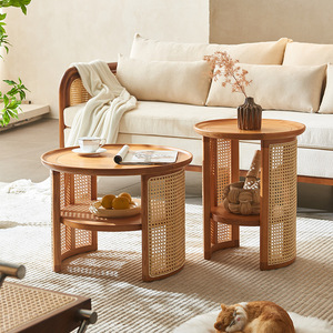 Phật Sơn sofa đặt đồ nội thất vòng nhỏ cà phê bàn trà dệt phòng khách ngoài trời nội thất đặt mây dệt bàn gỗ - Product Image 1