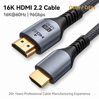 Câble HDMI 2.2 96 Gbps 16K 60 Hz ultra haute vitesse, mâle-mâle, tressé en alliage d'aluminium, OEM ODM