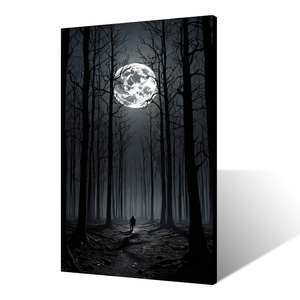 Impression sur toile d'art numérique contemporaine et moderne, écologique, avec paysage forestier noir et blanc, pour usage intérieur, voyageur solitaire - Product Image 1