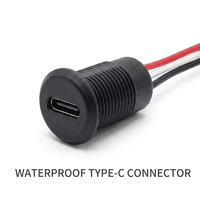 Waterproof USB Type-C Female Connector 2 Pin Panel Mount Snap Lock IP67 Socket with Dust Cap