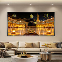 Décoration murale islamique moderne Kaaba avec cadre doré, art religieux pour la maison, peinture en porcelaine de cristal pour mosquée