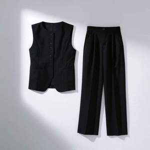 Completo da <span class=keywords><strong>Ufficio</strong></span> Donna su Misura Primavera/Estate: Top Senza Maniche con Scollo Rotondo + Pantaloni a Gamba Larga - Product Image 3