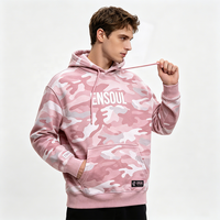 Maßgefertigter Gewaschener Siebdruck Logo 420GSM Schwergewichtiger French Terry Hoodie Übergroßer Camouflage Allover-Print Pullover Hoodie für Herren