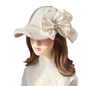 Ultima moda aggiornata donna donna donna in denim con strass cappellino da Baseball con grande fiocco golf Sun cappello da papà cappelli da camionista - Product Image 1