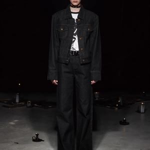 แจ็คเก็ตยีนส์ผู้ชายทรงเข้ารูป คลาสสิก แฟชั่นคุณภาพสูง 15 ออนซ์ ผ้ายีนส์ดิบ แต่งแผ่นรองไหล่ กระชับเอว - Product Image 6