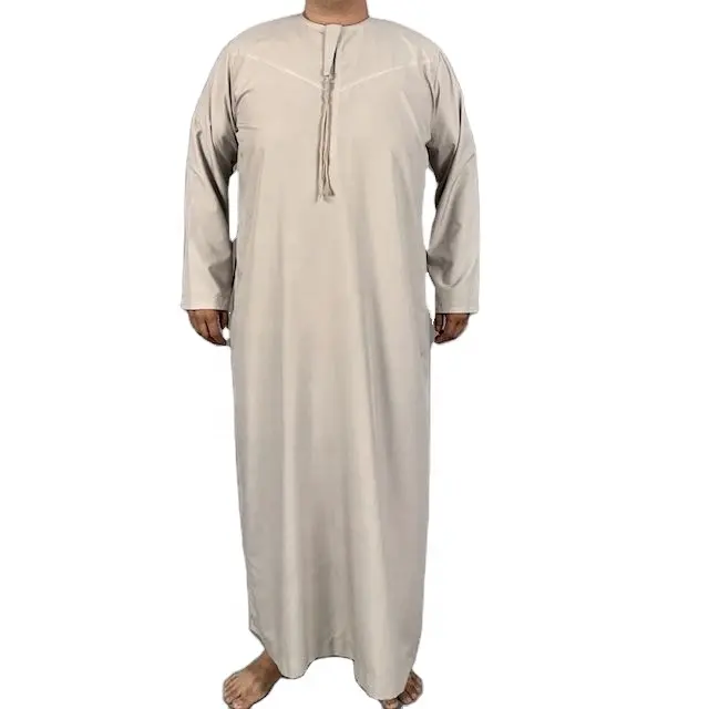 Polyester Islamitische Kleding Arabische Thobe Omani Stijl Etnische Kleding Moslim Mannen Thobe Voor Gebed Dubai Mannen Thobe Voor Islamitische