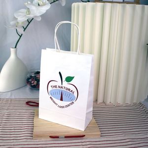 White and Brown Kraft Paper Twisted Handle Shopping <b>Carrier</b> Bag With Logo Printed - Product Image 3