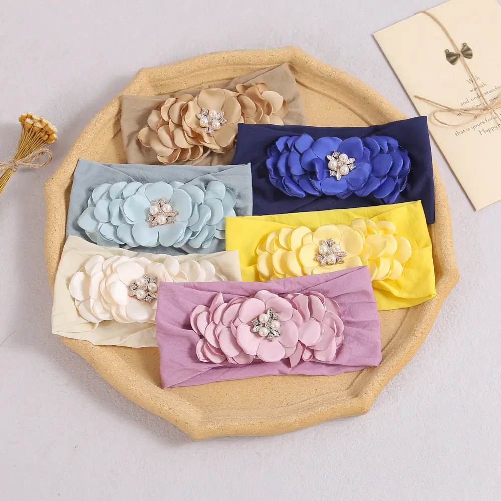 Baby Meisje Hoofdband Pasgeboren Strikken Peuter Haar Strik Jacquard Nylon Tulband Accessoires Imitatie Bloem Hoofdband