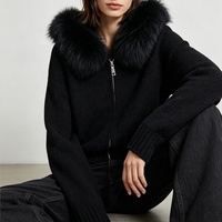 Manteau en tricot doux en mélange de laine personnalisé Tyan, avec col en vraie fourrure de renard, chaud et luxueux, pour l'automne, cardigan court pour femme