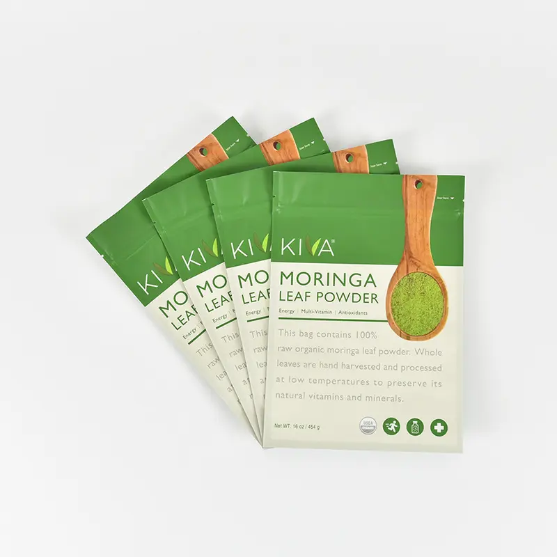 digital custom reclosable stand up plastic aluminum foil matcha green tea bag moringa leaf powder packing bag with zipper