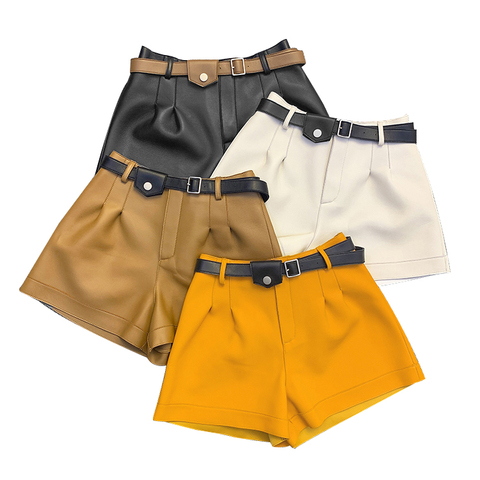 0627 New Arrival  Fashion Women Street Wear Belt Hot Shorts Genuine Leather Hot Pants Shorts