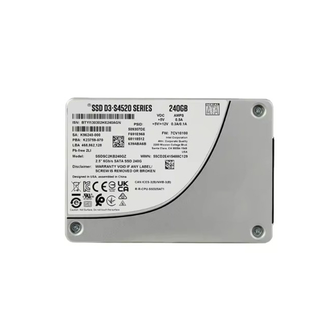 Solid State Drive D3-S4520 Series 480GB 2.5in SATA 6Gb/s TLC Generic Single Pack Data Center Server Internal SSD SSDSC2KB480GZ01