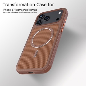 Nouvelle coque de téléphone magnétique en cuir PU à texture fibre de carbone pour iPhone 18 17 16 15 14 13 Pro Max, compatible avec la charge sans fil et antichoc - Product Image 4