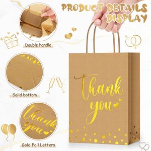 ถุงกระดาษคราฟท์สีน้ำตาลขายส่ง ถุงของขวัญขอบคุณพร้อมหูหิ้วสีทอง - Product Image 4