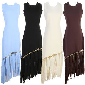 Vestido Ajustado sin Mangas con Dobladillo de Flecos para Mujer - Vestidos de Fiesta con Detalles de Cuentas Multicolores, Moda Sehe - Product Image 1