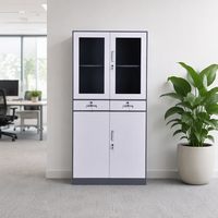 Armoire de classement commerciale en acier avec 2 tiroirs et 4 portes, serrure à clé - Conception modulaire autoportante, rangement de bureau durable