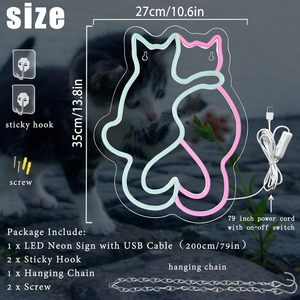 Letreros de Neón con Diseño de Dos Gatos, Luz LED de Neón para Decoración de Pared, Letrero Luminoso con Diseño de Gato Kawaii - Product Image 2