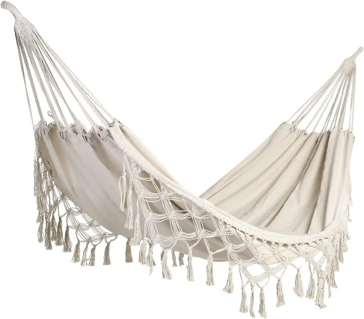 2024 hamac fait à la main classique hamac macramé frange arbre bio coton hamacs pliable balançoire lit pour Camping