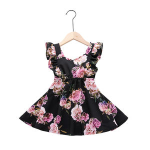 Vestido de Verano para Bebé Niña, Manga Corta, Color Negro con Flores, Vestido Informal para Bebé Niña - Product Image 1