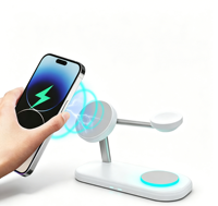 Station de charge sans fil magnétique 5 en 1, chargeur rapide 25W avec support pour téléphone, montre, écouteurs et lumière ambiante LED
