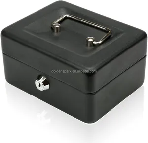Coffre-fort en acier blanc 6 ", boîte à monnaie, coffre-fort pour argent liquide avec serrure 2 clés, noir - Product Image 1