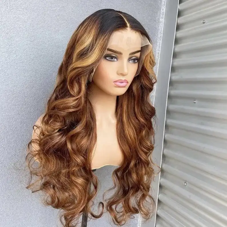 Lace Wigs Wholesale 30" Longe Wavy Body Wave Customized Colored Hd Lace Front Highlight Human Hair Wigs For Black Women