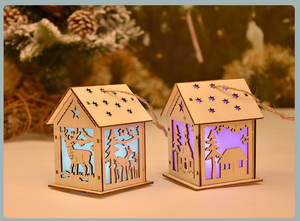 Lichtgevende Blokhut Kerstversiering Houten Ambachten Sneeuw Huis Kerstboom Decoraties Opknoping Diy Geschenken Venster Ornamenten - Product Image 2