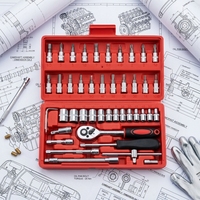 Juego de Llaves de Trinquete de Acero Cr-V de 46 Piezas, Juego de Herramientas de Reparación Automotriz Industrial, Embalaje en Caja de Color, Modelo Profesional 1103