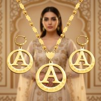 Ensemble de colliers et boucles d'oreilles pour femmes, pendentif initial, grande taille, anneau à ressort, plaqué or, alphabet micronésien, lettre anglaise, mariage, fête
